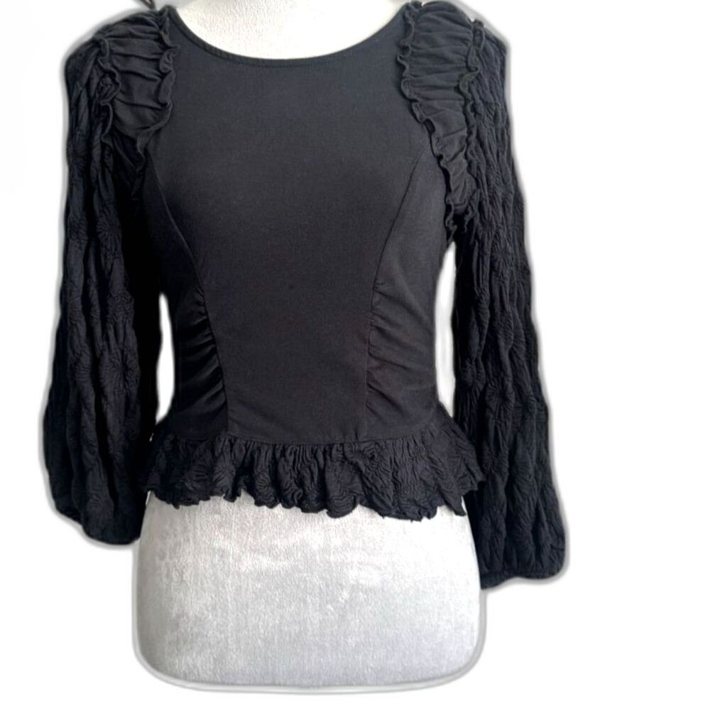 Free People Black Fairy Grunge Peplum Top Textured Long Sleeve Small